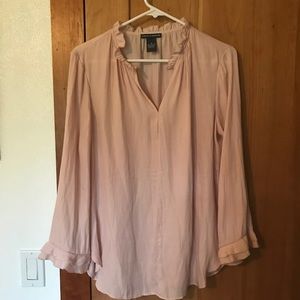 Blush ruffle detail long sleeve top medium semi sheer NWOT